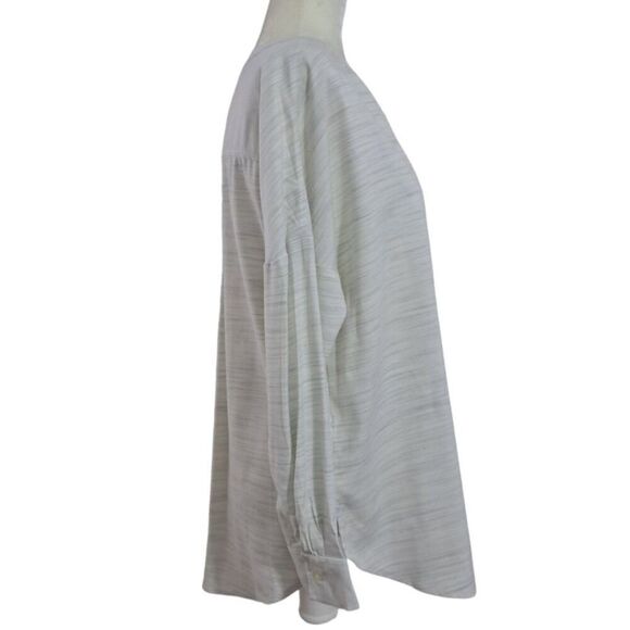 Loft Women's Long Sleeve Heather Grey Ivory Button Up Relax Fit Office Sz Small - Picture 5 of 7